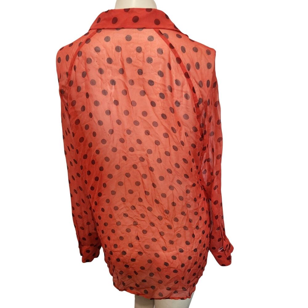Equipment Femme Silk Polka Dot Blouse Red Black Button Front Shirt M - Picture 4 of 5